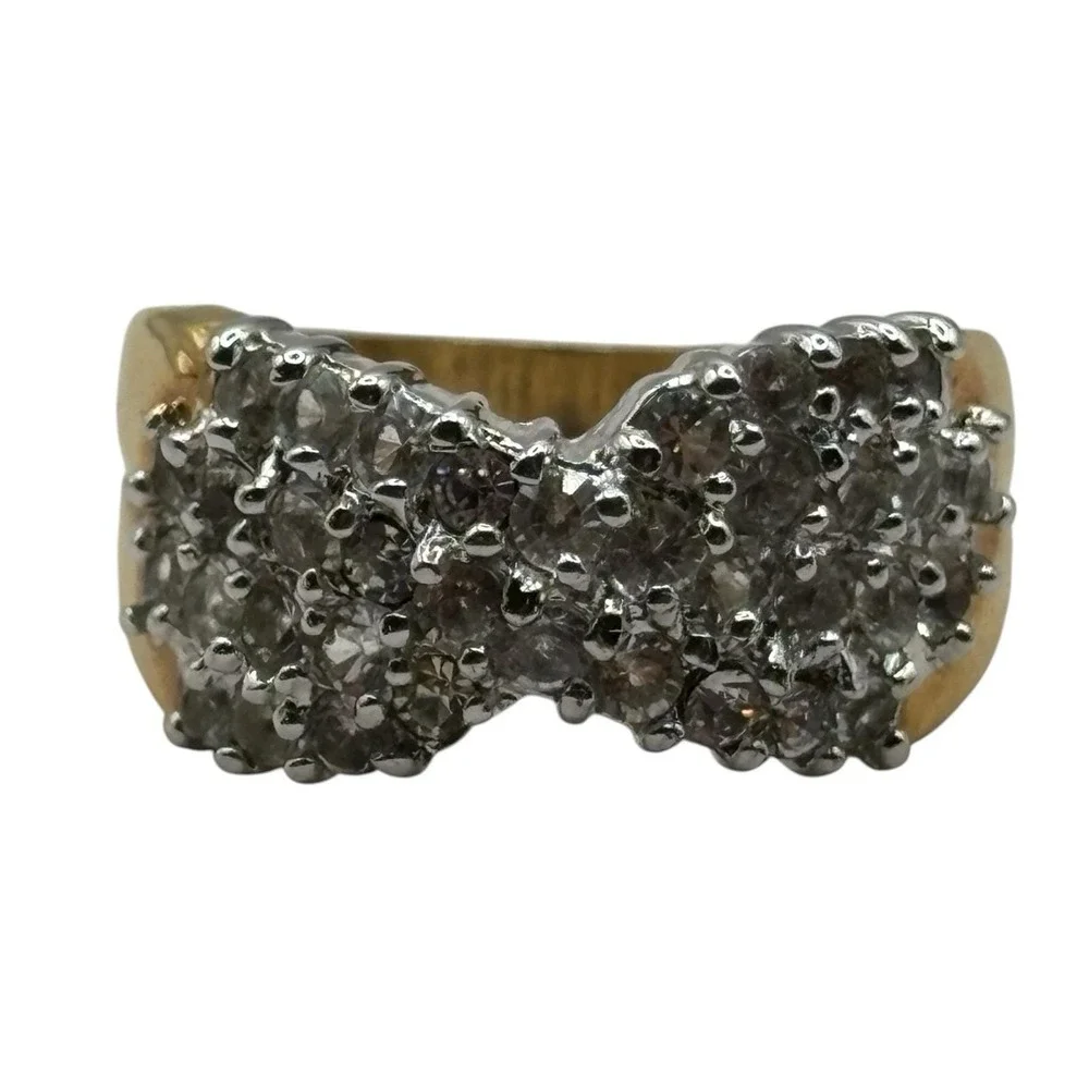 Clear CZ Sparkly Ring Shiny Twist Gold‎ Tone Vintage Band Cluster Size 9.75 Glam